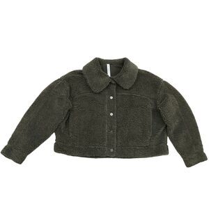 Lululemon Textured Fleece Button Jacket Womens 14 Dark Olive Lined Comfy Cozy